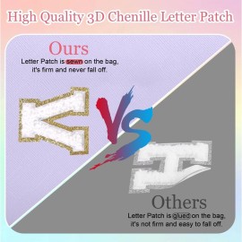 Small Personalized Letter Makeup Bag, Cute PU Leather Chenille Letters Cosmetic Bag Travel Makeup Pouch, Preppy Travel Organizer Zipper Pouch for Women&GirlsPurple-S