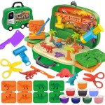 Crelloci Dinosaur Color Dough Set Tools Dino World 26 PCS Playsets Toy Clay Accessaries Dough and Moulds in a Portable Case with Wheels for Kids Toddlers Children