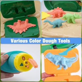 Crelloci Dinosaur Color Dough Set Tools Dino World 26 PCS Playsets Toy Clay Accessaries Dough and Moulds in a Portable Case with Wheels for Kids Toddlers Children