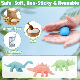 Crelloci Dinosaur Color Dough Set Tools Dino World 26 PCS Playsets Toy Clay Accessaries Dough and Moulds in a Portable Case with Wheels for Kids Toddlers Children