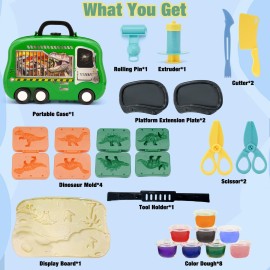 Crelloci Dinosaur Color Dough Set Tools Dino World 26 PCS Playsets Toy Clay Accessaries Dough and Moulds in a Portable Case with Wheels for Kids Toddlers Children