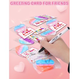 HEMEIYU 28Pcs Heart Shape Pop Fidget Toy with Valentine\'sDay Card for Kids,Valentines School Classroom Exchange Kit for Kids, Party Favor Supplies for Kids Children