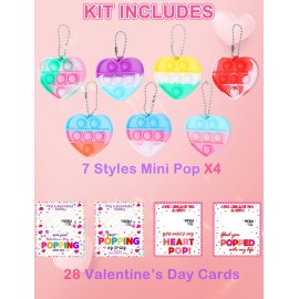 HEMEIYU 28Pcs Heart Shape Pop Fidget Toy with Valentine\'sDay Card for Kids,Valentines School Classroom Exchange Kit for Kids, Party Favor Supplies for Kids Children