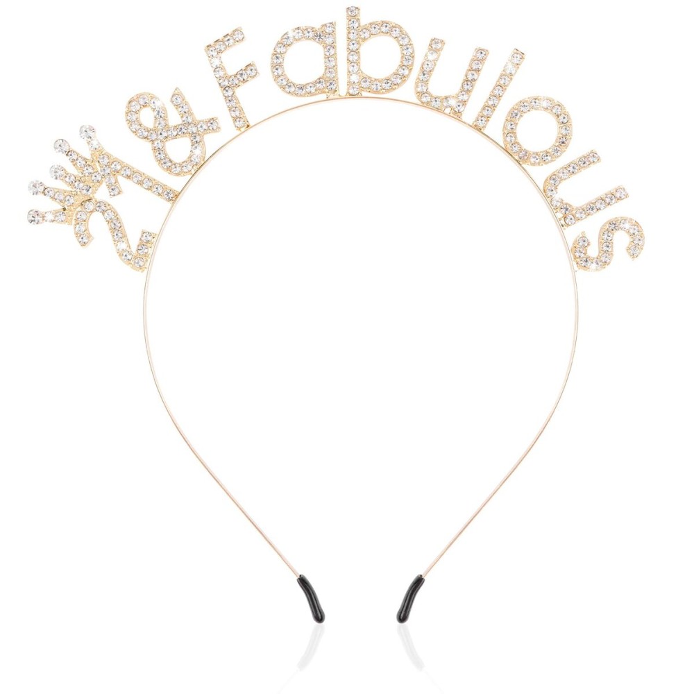 SuPoo 21st Birthday Crown Gold Diamond Headband, Party Decorations, and Hair Accessories for Her