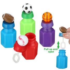 Simgoing 24 Pack Sport Balls Bubble Bottles Bulk Mini Bubbles Party Favors Assorted Balls Bubble Wand Bottles Soccer Basketball Football Baseball Sport Team Gift Bag Stuffers for Kids Outdoor Indoor