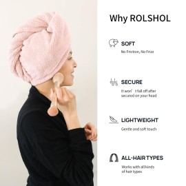 ROLSHOL Extra Large 4 Pack Microfiber Hair Towel Wrap for Women Super Absorbent & Quick Dry Hair Drying Towels with Button, Hair Turbans for Curly Hair Long & Short Hair - Anti-Frizz