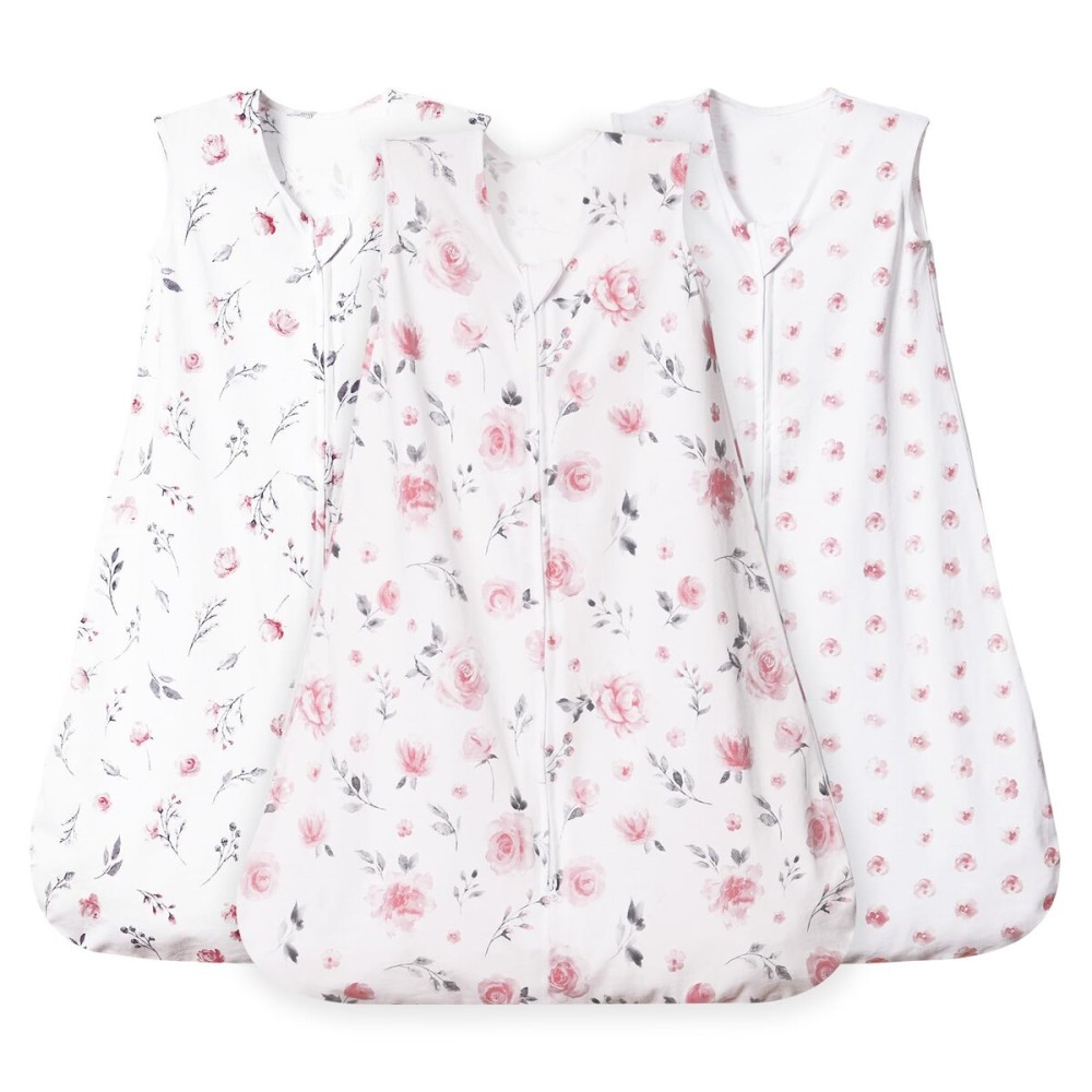 david\'s kids 3 Pack 100% Organic Cotton Baby Sleep Sack 6-12 Months, Ultra Soft Baby Wearable Blankets with 2-Way Zipper, Comfy Sleeping Bags for Infant Newborn Boys Girls Neutral, Medium Size, Floral