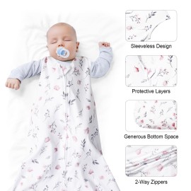 david\'s kids 3 Pack 100% Organic Cotton Baby Sleep Sack 6-12 Months, Ultra Soft Baby Wearable Blankets with 2-Way Zipper, Comfy Sleeping Bags for Infant Newborn Boys Girls Neutral, Medium Size, Floral