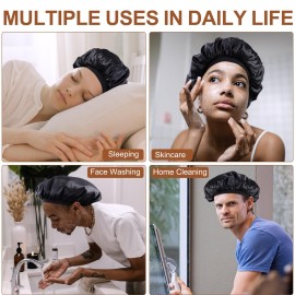 MoHern 2PCS Bonnets for Men, Double Layer Satin Hair Bonnet for Sleeping, Reversible Night Cap, for Curly Hair, Satin Bonnet for Black Men and Women (Black)