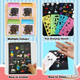 smilixin 24 Pack Scratch Notebooks,Rainbow Scratch Paper Art Notebooks,Scratch Note Pads for Kids Rainbow Party Favors,Scratch Arts and Crafts Notebooks with 24 Wooden Stylus & 12 Drawing Stencils