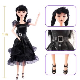 TTSUIMILESS 11.5 inch Dolls with Gift Box, Black Doll with Thing Hand, Black Dress, Black High Heels, Black Hair, Gift for Girls & Fans