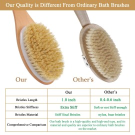 OWIIZI Back Scrubber Brush for Shower, Long Stiff Bristle Body Bath Brushes, Wooden Curved Long Handle Skin Exfoliator for Men Women Wet or Dry Use