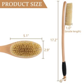 OWIIZI Back Scrubber Brush for Shower, Long Stiff Bristle Body Bath Brushes, Wooden Curved Long Handle Skin Exfoliator for Men Women Wet or Dry Use