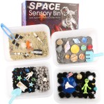 Space Themed Sensory Bin Filler,Planet Toys for Kids, Universe Solar System for Autistic Children, Space Astronauts Sensory Toys for Toddlers with 9 Planets, Sand, 3 Tools and More