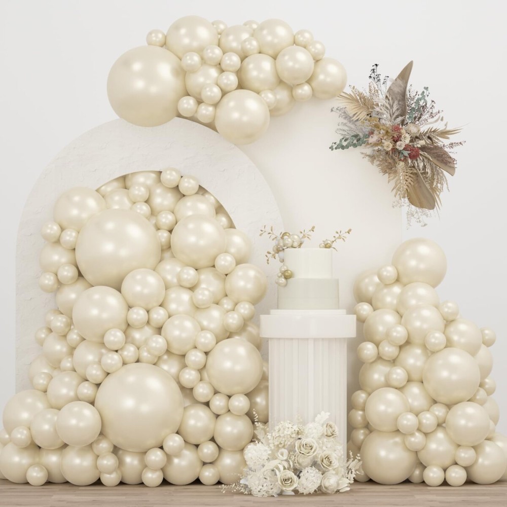 JZCZOEB Pearl White Double Stuffed Balloons Different Size 115Pcs 5/10/12/18 White Pearl Ivory Balloons Garland kit for Wedding Birde to be Engagement Bridal Shower Birthday Baby Shower Party