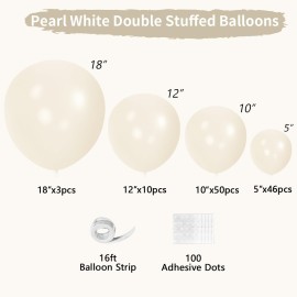 JZCZOEB Pearl White Double Stuffed Balloons Different Size 115Pcs 5/10/12/18 White Pearl Ivory Balloons Garland kit for Wedding Birde to be Engagement Bridal Shower Birthday Baby Shower Party
