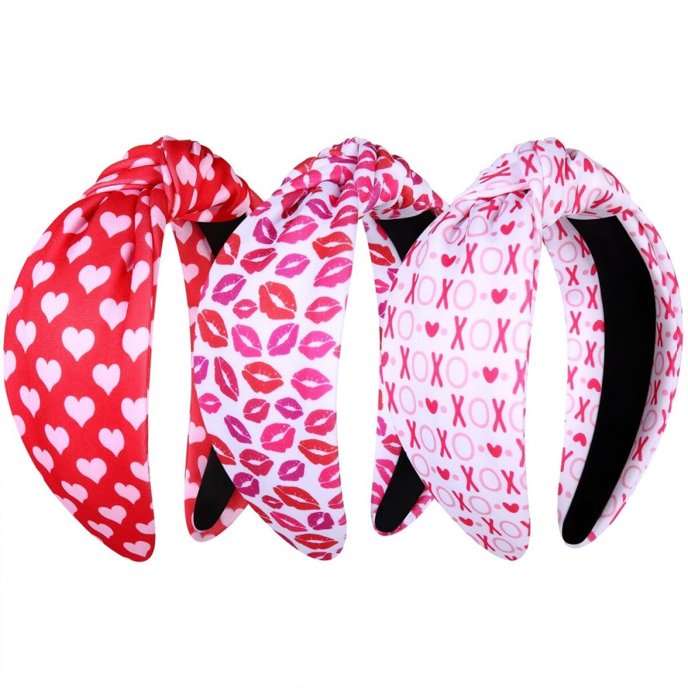 JERTOCLE Valentine\'s Day Headband Holiday Headband Accessories for Women Printed XOXO LOVE Heart Knotted Head Band Valentines Galentines Party Favors (Valentines C)
