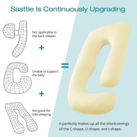 Sasttie Pregnancy Pillows for Sleeping, U Shaped Cooling Full Body Pregnancy Must Haves, 57 Inch Maternity Pillow for Pregnant Women, Pillow with Removable Cover for Side Sleeper, Light Yellow
