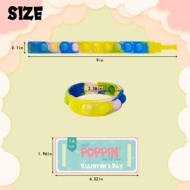 PRAABDC 24 Pcs Valentines Day Pop Bracelet with 24Pcs Cards, Multi Color Pop Bubble Fidget Toys for School,Pop Wristband Fidget Bulk Easter Basket Stuffers Party Favor Prizes