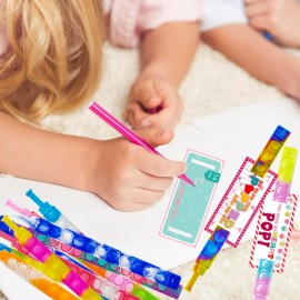 PRAABDC 24 Pcs Valentines Day Pop Bracelet with 24Pcs Cards, Multi Color Pop Bubble Fidget Toys for School,Pop Wristband Fidget Bulk Easter Basket Stuffers Party Favor Prizes