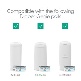 The Diaper Genie Jumbo+ Square Refill, with continuous film, can hold up to 1080 newborn-sized diapers per refill.