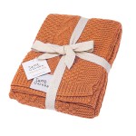 Sweet Acorn Knit Baby Blanket in Cable Pattern, Organic Cotton Blankets for Crib or Stroller, Receiving Blankets - Sunset Orange