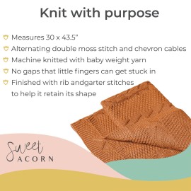 Sweet Acorn Knit Baby Blanket in Cable Pattern, Organic Cotton Blankets for Crib or Stroller, Receiving Blankets - Sunset Orange