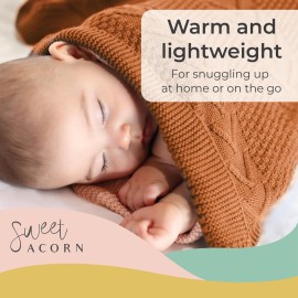 Sweet Acorn Knit Baby Blanket in Cable Pattern, Organic Cotton Blankets for Crib or Stroller, Receiving Blankets - Sunset Orange