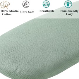 Muslin Bassinet Sheet Compatible with AMKE 3 in 1 Bassinet(35 X 20), Milliard, TCBunny Bassinet, 2 Pack Cotton Stylish Boho Fitted Bassinet Sheets for Baby Roman Green & Botanical Leaf