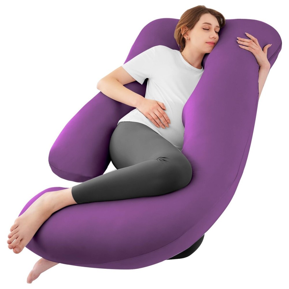 Sasttie Pregnancy Pillows for Sleeping, U Shaped Cooling Full Body Pillow with Removable Cover, Pregnant Women Must Haves, Maternity Essential, Purple