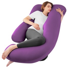 Sasttie Pregnancy Pillows for Sleeping, U Shaped Cooling Full Body Pillow with Removable Cover, Pregnant Women Must Haves, Maternity Essential, Purple