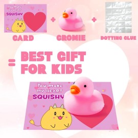 28 Packs Kawaii Mochi Squishy Toys with Valentines Gift Cards, Squishies Stress Relief Fidget for Kids Classroom Exchange Gifts School Prizes Valentine Party Favor