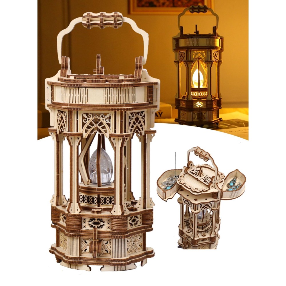 3D Puzzles for Adults - DIY Wooden Puzzle Lantern Model Kits for Adults to Build, Unique Gift Aesthetic Desk Decor with LED Light
