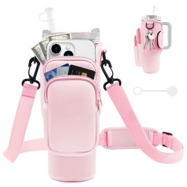 JEBEALUO Water Bottle Carrier Bag with Phone Pocket for Stanley Cup 40/30 oz, Water Bottle Holder with Adjustable Strap& Straw Cover, Stanley Cup Accessories (Pink) JEBEALUO Water Bottle Carrier Bag with Phone Pocket for Stanley Cup 40/30 oz, Water Bottle Holder with Adjustable Strap& Straw Cover, Stanley Cup Accessories (Pink)
