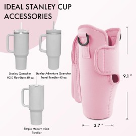 JEBEALUO Water Bottle Carrier Bag with Phone Pocket for Stanley Cup 40/30 oz, Water Bottle Holder with Adjustable Strap& Straw Cover, Stanley Cup Accessories (Pink) JEBEALUO Water Bottle Carrier Bag with Phone Pocket for Stanley Cup 40/30 oz, Water Bottle Holder with Adjustable Strap& Straw Cover, Stanley Cup Accessories (Pink)