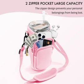 JEBEALUO Water Bottle Carrier Bag with Phone Pocket for Stanley Cup 40/30 oz, Water Bottle Holder with Adjustable Strap& Straw Cover, Stanley Cup Accessories (Pink) JEBEALUO Water Bottle Carrier Bag with Phone Pocket for Stanley Cup 40/30 oz, Water Bottle Holder with Adjustable Strap& Straw Cover, Stanley Cup Accessories (Pink)