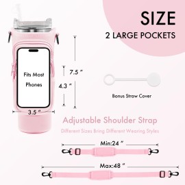 JEBEALUO Water Bottle Carrier Bag with Phone Pocket for Stanley Cup 40/30 oz, Water Bottle Holder with Adjustable Strap& Straw Cover, Stanley Cup Accessories (Pink) JEBEALUO Water Bottle Carrier Bag with Phone Pocket for Stanley Cup 40/30 oz, Water Bottle Holder with Adjustable Strap& Straw Cover, Stanley Cup Accessories (Pink)