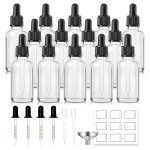 14 Pack, 1 oz Tincture Bottles with Dropper, Clear Glass Dropper Bottle with Stainless Steel Funnel, Pipettes & Labels, 30 ml Eye Dropper Bottles leakrproof For Essential Oils Serums Hair Body Oils