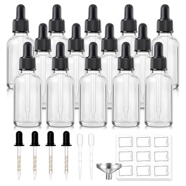14 Pack, 1 oz Tincture Bottles with Dropper, Clear Glass Dropper Bottle with Stainless Steel Funnel, Pipettes & Labels, 30 ml Eye Dropper Bottles leakrproof For Essential Oils Serums Hair Body Oils