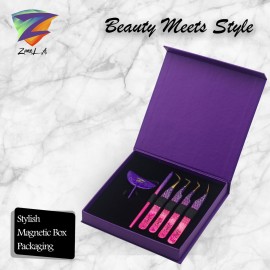 Zane L.A. Nano Fiber Tip Professional Eyelash Extension Tweezers, a pack of 4, Quality tweezers made with Japanese Stainless Steel, includes Stylish Half Moon Mirror. (Multi-Color)