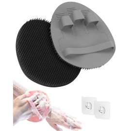 Manmihealth Soft Silicone Shower Brush, Super-Lathering and Deep-Cleaning Body & Face Scrubber, Gentle Exfoliating Bath Glove for All Skin Types(Black+Gray)