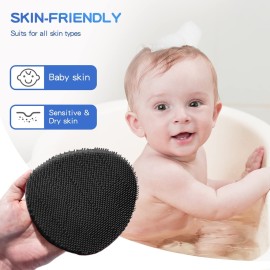 Manmihealth Soft Silicone Shower Brush, Super-Lathering and Deep-Cleaning Body & Face Scrubber, Gentle Exfoliating Bath Glove for All Skin Types(Black+Gray)