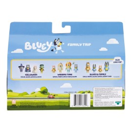 Bluey Figure 4-Packs, Family Trip, 2.5 Inch Poseable, Bingo, Bandit and Chilli, with Accessories, Kids Can Recreate Their Favorite Moments