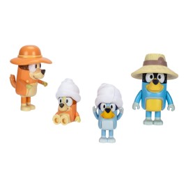 Bluey Figure 4-Packs, Family Trip, 2.5 Inch Poseable, Bingo, Bandit and Chilli, with Accessories, Kids Can Recreate Their Favorite Moments