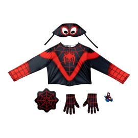 Marvel Spidey and Spin Official Toddler Dress-Up Set - Long-Sleeved Costume Tops with Fabric Half Masks, Gloves, Fabric Web Shields, and Mini Vehicles (3-4T)