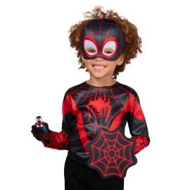 Marvel Spidey and Spin Official Toddler Dress-Up Set - Long-Sleeved Costume Tops with Fabric Half Masks, Gloves, Fabric Web Shields, and Mini Vehicles (3-4T)