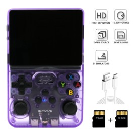 Retrotech R36S Handheld Video Game Console with Build-in 15000 Games (Purple Transparent)