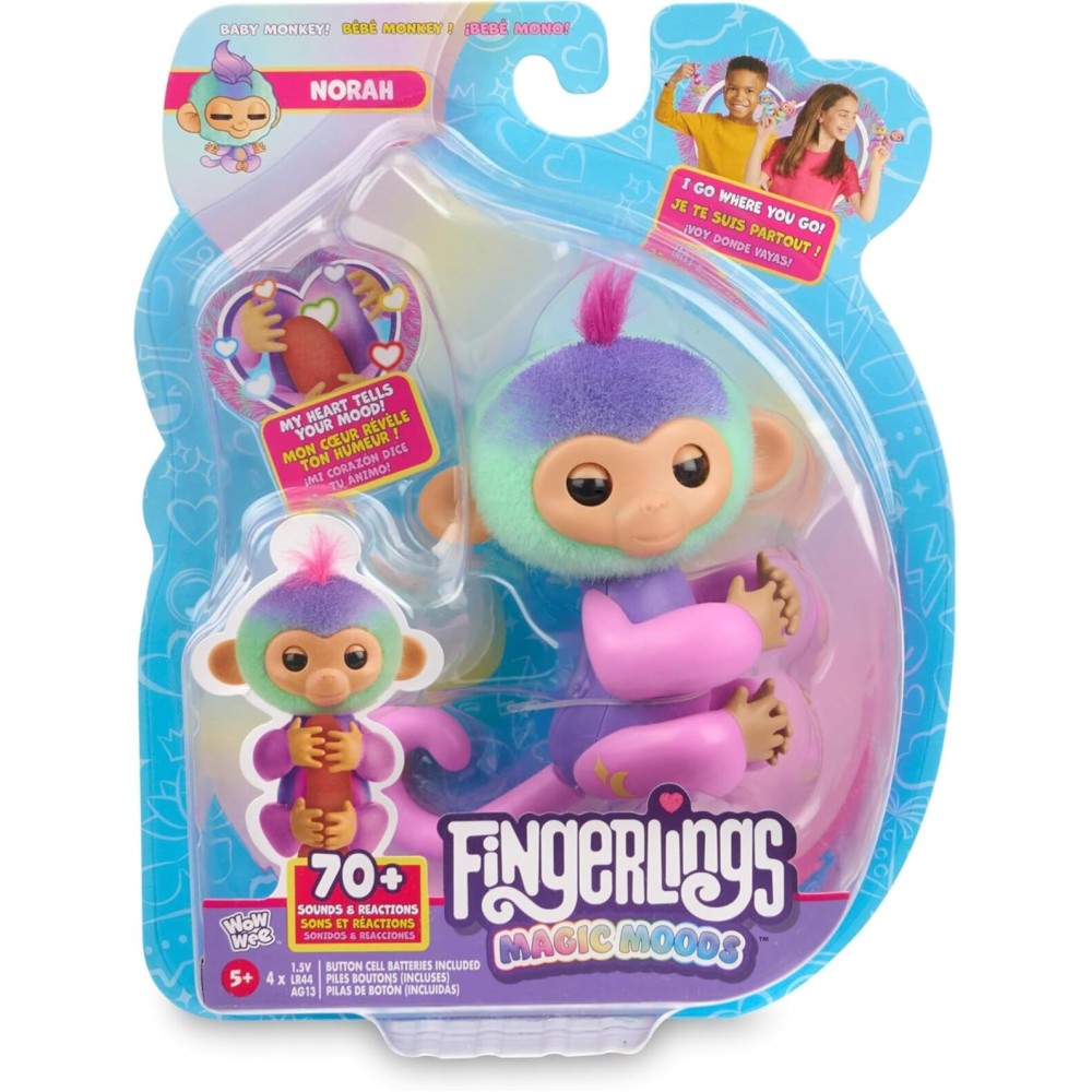 Fingerlings Magic Moods Interactive Baby Monkey, Norah (Teal & Purple), Tells Fortune and Mood, 70+ Sounds & Reactions (Ages 5+)