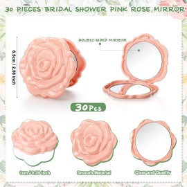 XunYee 30 Sets Bridal Shower Favors for Guests 30 Rose Compact Mirror Bulk 30 Hair Ties Satin Elastic Scrunchies 30 Thank You Card and organza bags Souvenir Gift for Wedding Party Favors(Pink)