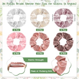 XunYee 30 Sets Bridal Shower Favors for Guests 30 Rose Compact Mirror Bulk 30 Hair Ties Satin Elastic Scrunchies 30 Thank You Card and organza bags Souvenir Gift for Wedding Party Favors(Pink)